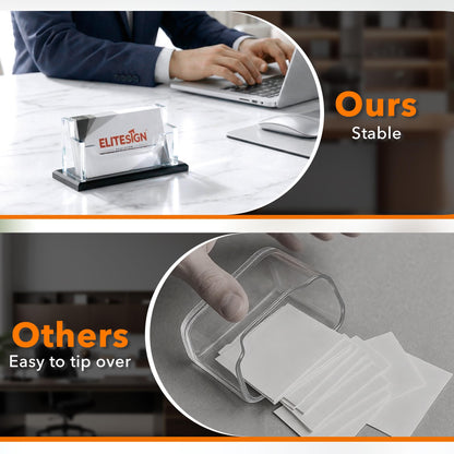 EliteSign 2 Pack Business Card Holder - Business Card Organizer with Black Base, Acrylic Name Cards Holder for Office, Reception, Vendor Booth and Trade Shows, Basic Office Supplies for Desk