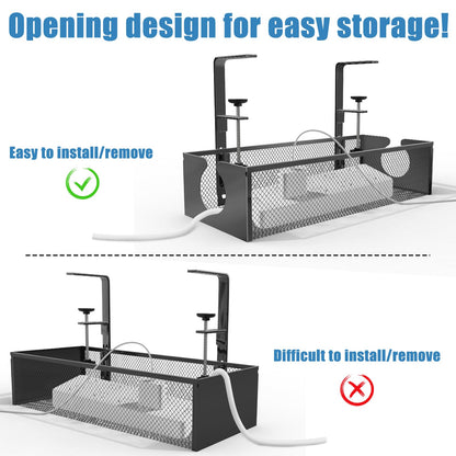 Under Desk Cable Management Tray, No Drill Steel Cord Organizer Kit with 52Pcs Different Essential Accessories for Home Office Standing Desk (13.4inch, Black)