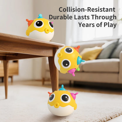 GeeKiPrime Baby Wobble Toys, Infant Rolypoly Tumbler Musical Wobbler Toy with Silicone Bubble for Teething Sensory Play, Baby Tummy time Toys for Newborn 3 6 12 Months Gifts for Toddler Boys Girls