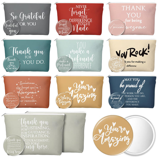 Vercraft 20 Pcs Employee Appreciation Gifts For Women Inspirational Canvas Makeup Bags Portable Compact Mirror Bulk Cosmetic Bags Thank You Gifts for Volunteer Nurse Coworkers (Praise,Vintage)