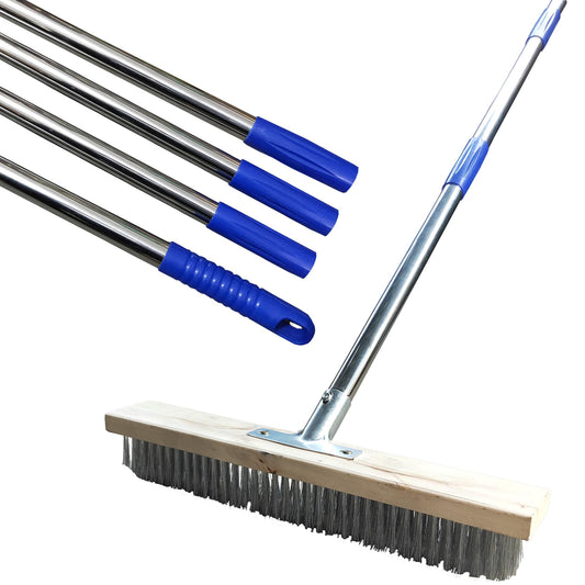 Sinyiol Large Deck Brush, 63 "L x 16" W Rough Surface Floor Hardbristle Brush, Stainless Steel Wire Outdoor Broom Brush for Cleaning Terrace Garage Deck Pool Fishing Boat Concrete Wooden Stone Road