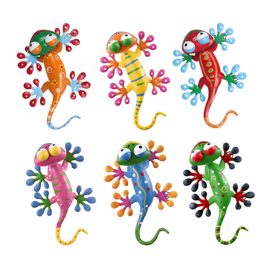 hogardeck Metal Gecko Outdoor Wall Decor, 6 Pack Lizard Wall Art Garden Sculptures & Statues with Free-Adjustable Head Outdoor Spring Decor for Front Yard Fence Patio