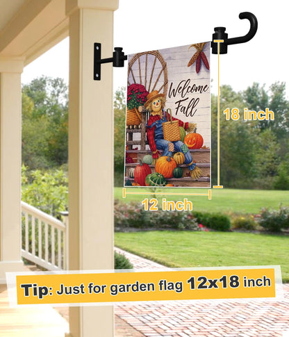 Koutemie Wall Garden Flag Stand Holder Pole with Stoppers for 12 x 18 Outside Small Yard Flags Décor, One Piece Wall Mounted Metal Garden Flag Scroll Hanger for Mailbox Post, Black, 4 Pack