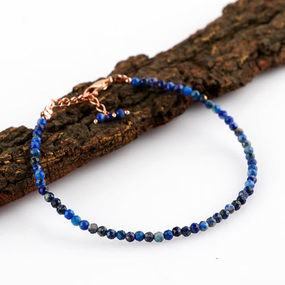 NJCRAFT Lapis Lazuli Bracelet for Women | Natural Blue Gemstone Micro Bead Bracelet (11–13 Carat) | Rose Gold Plated Adjustable Chain 7+1 Inch | Handmade Minimalist Jewelry Gift