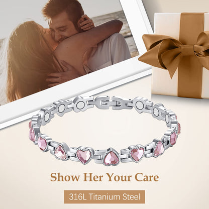 Feraco Magnetic Bracelet for Women Titanium Steel Magnetic Bracelet with Neodymium Magnets & Sparkling Crystals, Christmas Jewelry Gifts (Pink)