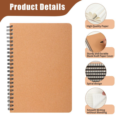 miikoul 60 Packs A5 Spiral Lined Notebooks, Kraft Paper Cover, 8.3"×5.5", 60 Sheets/120 Pages, Ruled Notebooks Bulk, Hardcover Journal Notepad Travel Notebooks for Office and Back to School Supplies