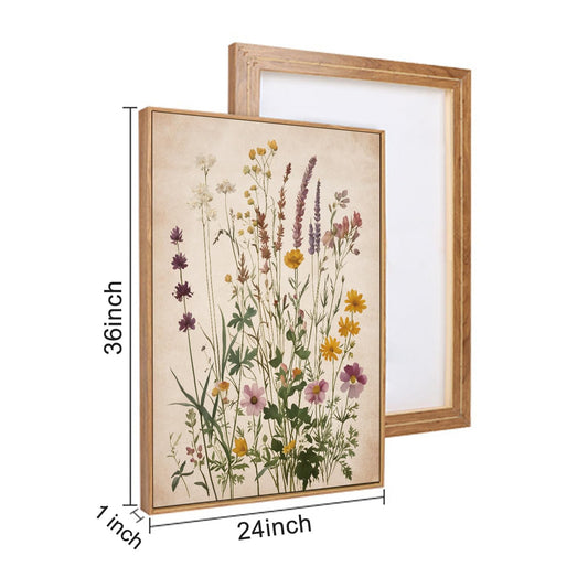 Ausril Vintage Wildflower Watercolor Framed Canvas Wall Art Set, Retro Flower Botanical Wall Decor, Colorful Floral Wall Painting, Flower Illustration Art Prints for Living Room, Bedroom 24"x36"x3