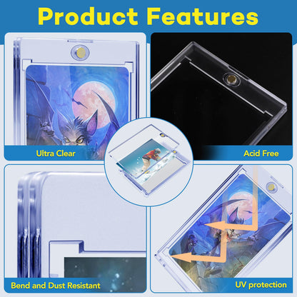 ZENOWICK 64ct Magnetic Card Holders, 35pt One Touch Card Holder, U-V Protection Hard Plastic Case for Trading Cards, Display Case for Sports, Baseball, Football, Game Cards