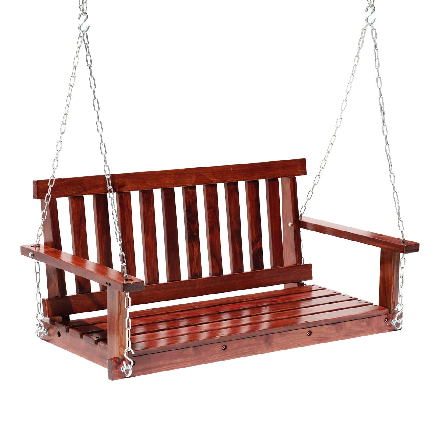 Outdoor Wooden Porch Swing 4Ft Patio Porch Swing Bench 800 LBS Load-Bearing Capacity Swing Chair Two-Person Seating with Adjustable Hanging Chains, Durable Swing Bench for Courtyard, Garden, Backyard