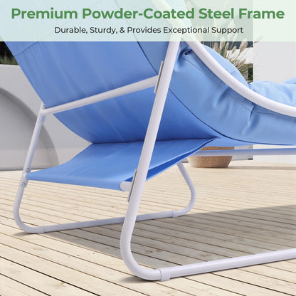 Jocoevol Patio Furniture Set, 4-Piece Outdoor Patio Conversation Set, 2-in-1 Metal Patio Sofa Sets with Cushions & Glass Coffee Tablefor Backyard, Garden, Porch, Poolside, White & Blue