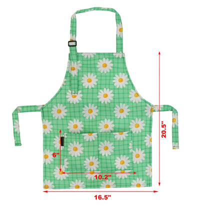 BeeGreen Kids Apron 2 Pack Cooking Aprons with Adjustable Strap Kids Kitchen Aprons with Front Pocket for Girls Toddler Painting Baking Artist Washable Lightweight (Green Daisy Flower+ Blue Flower)