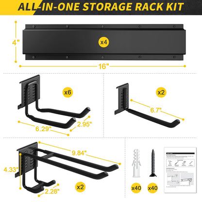 64 Inches Garage Storage, UUP Garage Organization Wall Mount Garden Tool Organizer, 620lbs Adjustable Metal Hooks, Yard Shed Rail Rack, Lawn Tool Holder for Hanging Rake Broom Mop Snowboard, Home Gift