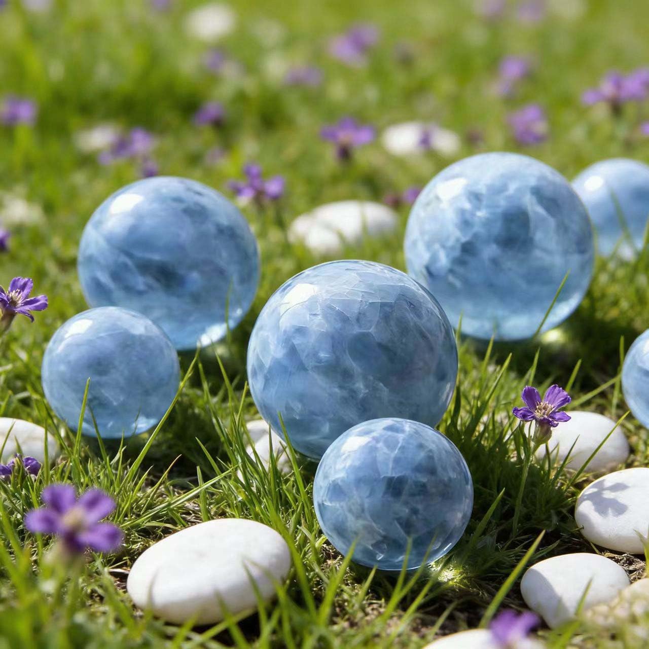 AierCrystal Natural Stone Healing Crystal Sphere Feng Shui Decor Positive Energy Tool for Wealth Meditation Protection Spiritual Space Diameter 4-5cm Celestite Sphere