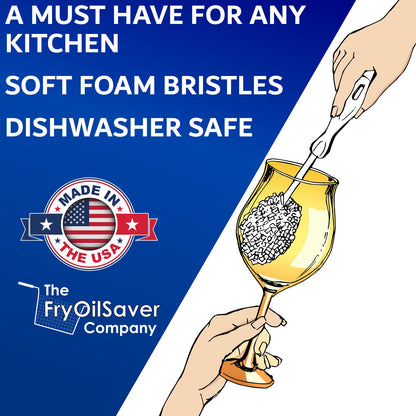 Set of 2 Crystal Stemware & Goblet Glass Cleaning Brush Kit - Non-Scratch Foam Wine Glass Brushes for Washing Glasses, Decanter, Mug, Stemware - for Home, Restaurant, Bar, Hotel - by FryOilSaver Co.