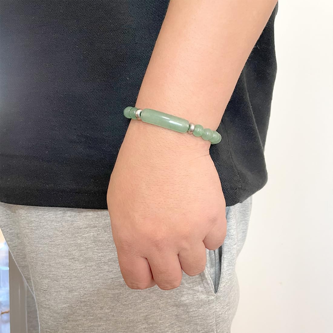 HAIXIAN Unisex Dongling Jade Natural Gemstone Bracelet, Elastic Adjustable Quartz Crystal Gemstone Bracelet Jewelry for Men Women (A1_Dongling Jade)
