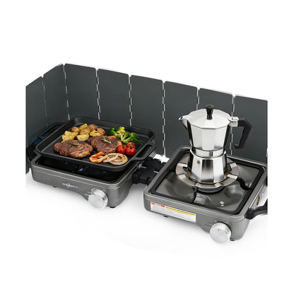 SHINESTAR 2 Burner Camping Stove, 24000 BTU Portable Propane Camp Stove with Brass Burner, Foldable Gas Stove with Windshield & Coffee Stand, Camping Essentials for Outdoor Cooking, or Emergencies