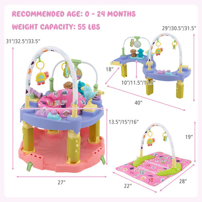 BABY JOY Baby Bouncer Activity Center, 3 in 1 Activity Center & Table | Infant Play Mat, Bouncing Activity Saucer w/Music, 3 Adjustable Height, 360° Seat for Babies 0-24 Months (Pink)
