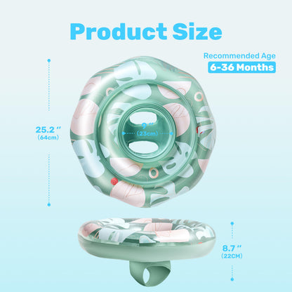 Sloosh Baby Pool Float with Double Air Chambers, Inflatable Baby Swimming Float with Safety Seat, Tropical Leaves Design Toddler Infant Swim Float Ring Swimming Pool Accessories for Age 6-36 Months