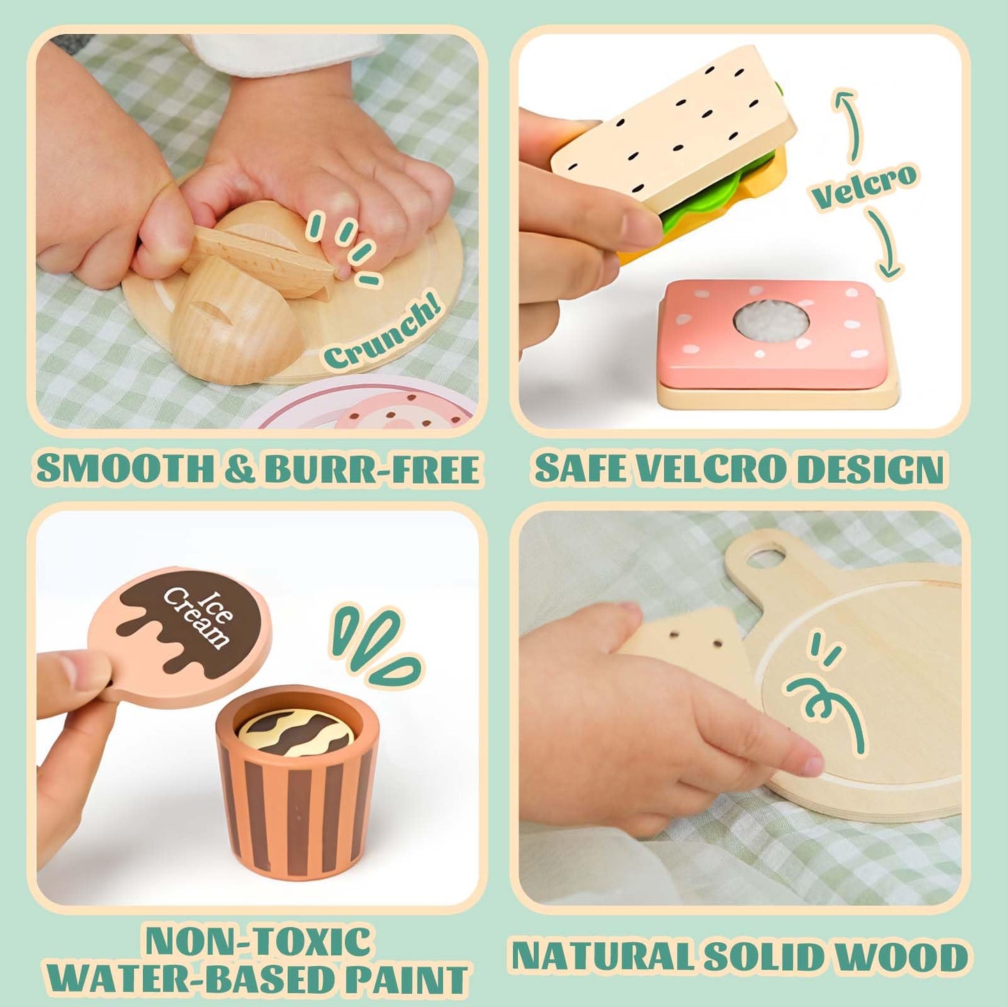 Potatomato Wooden Picnic Playset for Toddlers - 25+ Pcs Play Food Set with Cutting Desserts&Functional Basket - Montessori Pretend Play Kitchen Accessories-Birthday Gift for Girls Boys
