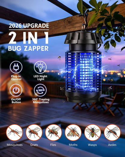 Bug Zapper Outdoor & Indoor 4200V Electric Mosquito Zapper - Waterproof Bug Repellent 365nm UV Light, 20W Fly Zapper for Home Patio Yard Camping, One-Button Easy Operation