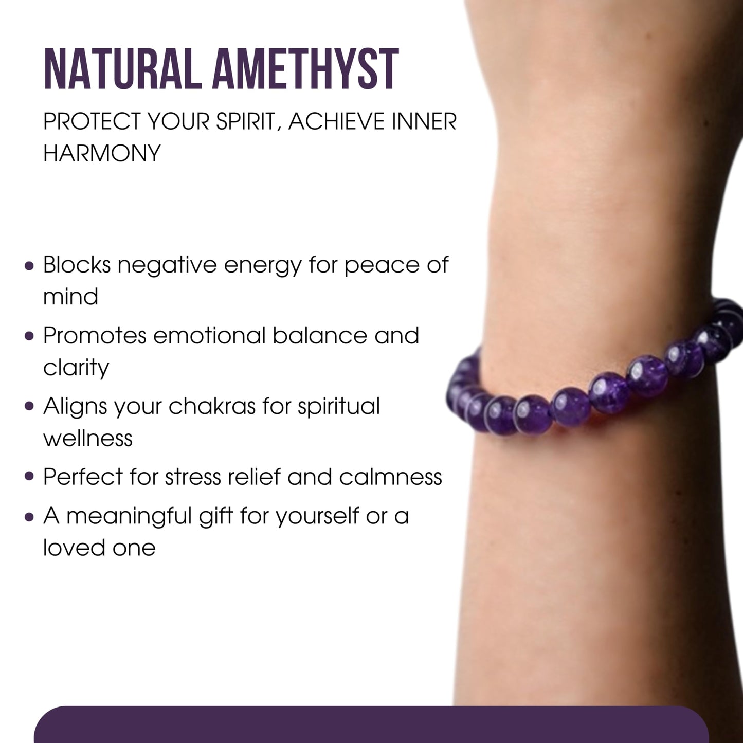Natural Amethyst Healing Bracelet – Handmade Gemstone Jewelry for Stress Relief, Protection, Spiritual Balance & Chakra Alignment – Spiritual Gift for Women & Men, Birthday & Special Occasions
