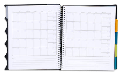 Mintra Office Durable PREMIUM Spiral Notebook, ((Black, 5 Subject, 8.5in x 11in)), Fabric Covered Coils, No Snags, Removable Adjustable Pocket Dividers, Ruler, Organization, Customizable