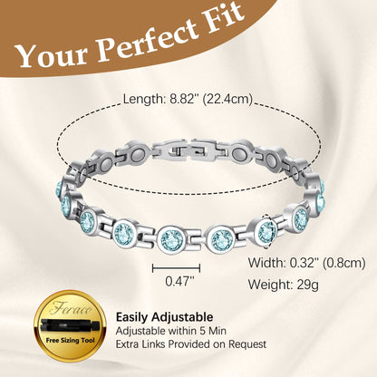 Feraco Magnetic Bracelet for Women Titanium Steel Magnetic Bracelets with Gorgeous Sparkling Cubic Zirconia Costume Jewelry Gifts (Blue)