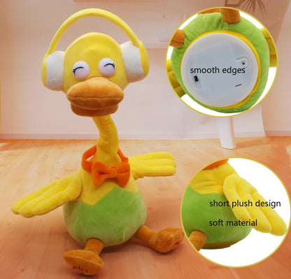 Vincilee Talking Duck, Repeat What You Say, Stuffed Animal Electric Plush Toy, Recording Plush & Interactive Toy, with Twisting Neck and Flapping Wings, for Kids Gift Toys（Headphone Duck Toy）.