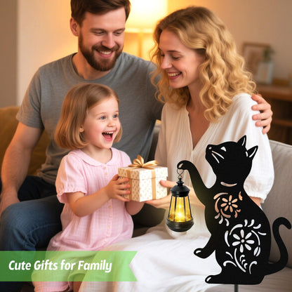 Solar Cat Hanging Lantern Outdoor, 2 Pack Black Cat Solar Lights, Cat Lover Gifts for Women Mom Grandma Birthday Mother's Day, Waterproof Garden Ornaments Decor Outside Backyard Patio Pathway