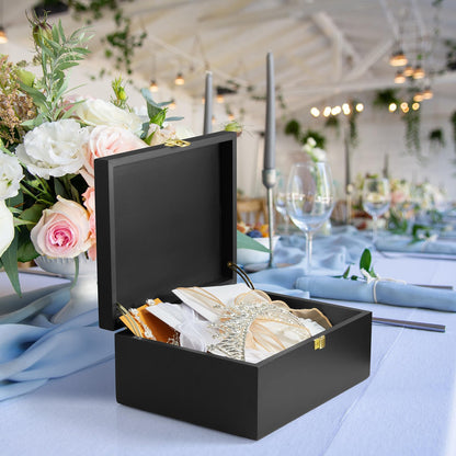 DRASTAR Large Wooden Keepsake Box, Black Memory Box, Decorative Storage Box with Hinged Lid, Large Card Box