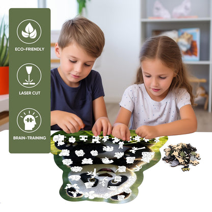Wooden Jigsaw Puzzle, 200 Pcs Unique 3D Shape Jigsaw Puzzles, Wood Puzzle Gift Box Packing, Medium Size Letter, Creative Gift for Adults, Fun Challenging (200PCS, Panda)