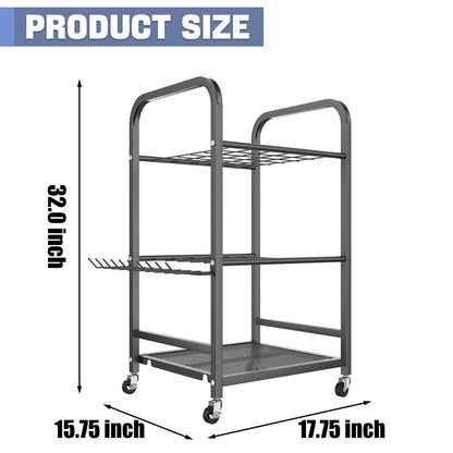WALMANN Garden Tool Organizer with Wheels for Garage, Rakes/Shovels/Yard Tools Stand for Garden, Shed, Indoor/Outdoor Long-Handled Tools Rolling Cart(Small)