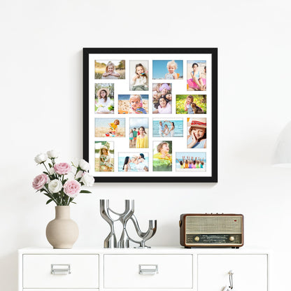 DUENPY 22x22 Picture Frame 4x6 Collage Picture Frame Displays Sixteen 4x6 inch Photos Collage Wall Decor Wall Hanging Black