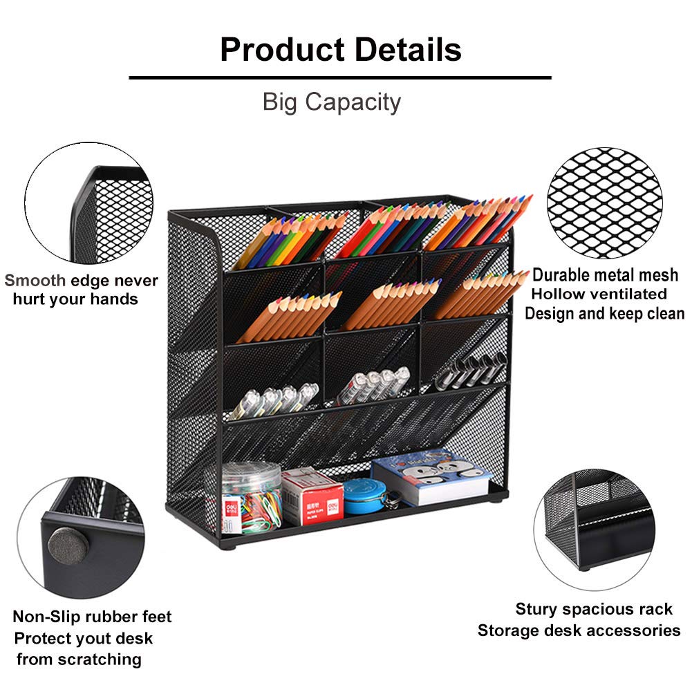 Marbrasse Mesh Desk Organizer, Multi-Functional Pen Holder, Desktop Stationary Organizer, Storage Rack for School Home Office Art Supplies (Mesh Pen Holder)