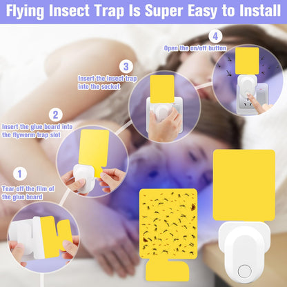 Pestvanish Flying Insect Trap Plug-in, Indoor Mosquito & Gnat Killer, Safe Non-Toxic UV Light Fly Catcher, Night Light Bug Trap with Sticky Pad for Flies, Gnats, Moths (2 Pack, Bright White)