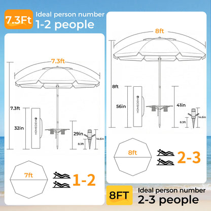 HOMEDEMO 7FT Beach Umbrella with Table & Large Sand Anchor, Heavy Duty Windproof Portable Beach Umbrella witn UPF 50+ Sun Protection, Outdoor Umbrellas with Adjustable Aluminum Pole, Türkiye Blu