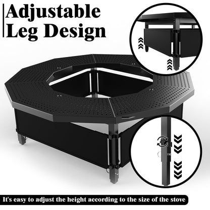 Lezbanz Fire Pit Surround Tabletop for Solo Stove Bonfire Ranger 2.0, Thick Powder-Coated Steel Surround Tabletop, Outdoor FirePit Table, UV-Resistant Outdoor Fabric & Adjustable Height