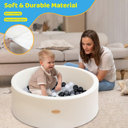 HARBOLLE Baby Ball Pit 35.4" Soft Round Memory Foam Ball Pits NOT Included Balls Indoor Outdoor Playpen for Babies Toddlers Kids Great Gift for Girls Boys, White
