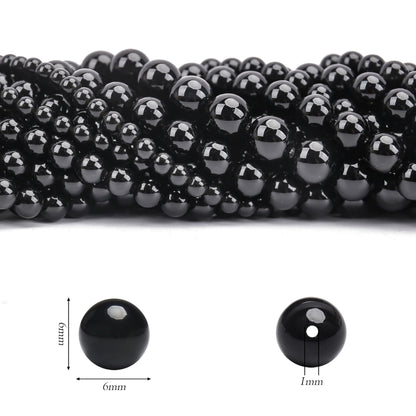Aurehen Natural Gemstone Beads with Thread Needle Card as Complete Jewelry Making Kit, 120PCS 6mm Round Loose Energy Stone Spacer Beads, Smooth Healing Crystals for DIY Crafts (Black Tourmaline)