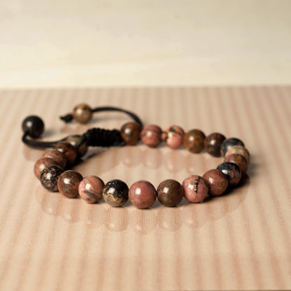 Rhodonite Bracelet & Pendant necklace - Natural Rhodonite Stone jewlery set handcrafted with 8 mm Beads, For Self-love and Self-acceptance - Free Size Unisex Adult
