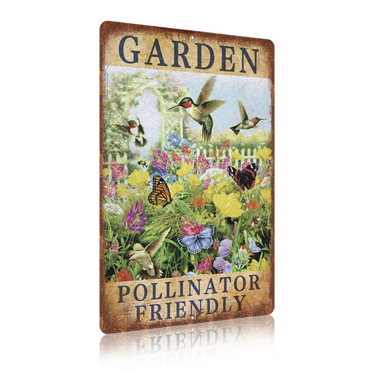 Vintage Garden Signs Pollinator Friendly Retro Yard Metel Tin Signs outdoor Aluminium Wall Decor
