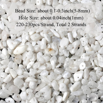 Natural Chip Stone Beads 450pcs White Moonstone Chips 5-8mm Genuine Real Irregular Healing Crystal Rocks Hole Drilled DIY Loose Gemstone Beads for Jewelry Making Bracelet Earrings Necklace Crafting