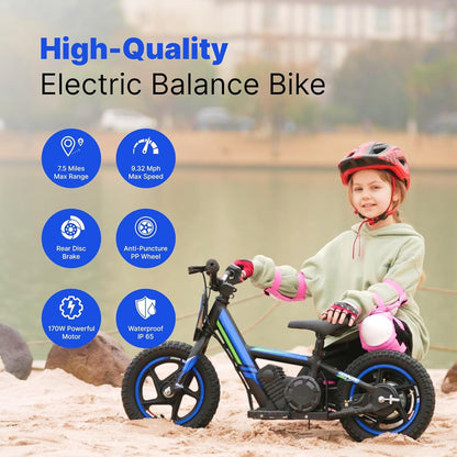 KOZRUNS Electric Dirt Bike for Kids 3-6, 170W Racing Experience Lightweight Motorcycle, New Aluminum Frame with 2 Power Modes, 24V Detachable Battery, 12 Inch Knobby Tires