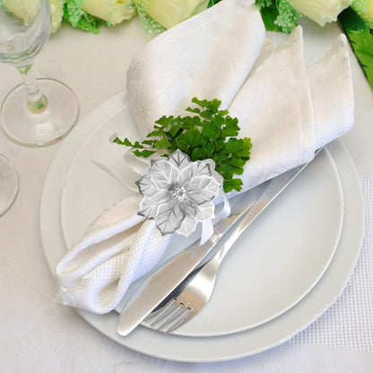 Picowe Set of 12 Alloy Napkin Rings with Hollow Out Flower Napkin Ring Holders for Wedding Party Holiday Banquet Christmas Dinner Delicate Serviette Buckles Decor Favor (Silver)