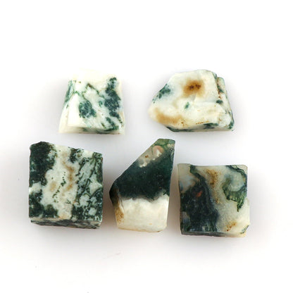 CRYSTALINES 5pcs AAA Grade Wholesale Natural Raw Moss Agate Gemstone, Untreated Rough Stone, Bulk Loose Supplies, DIY Jewelry Making, Chakra Healing Crystals, Birthstone, Gem Collection