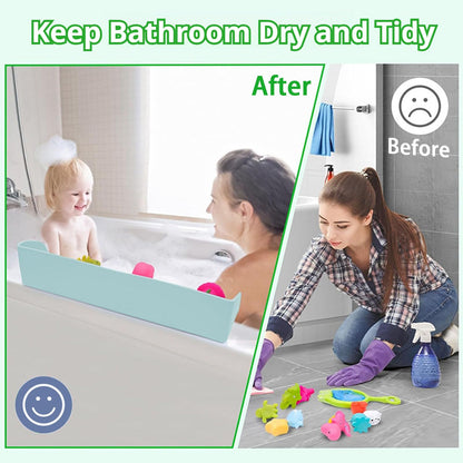Bathtub Splash Guard for Kids – Silicone Bath Tub Splash Guard with Suction Cups, Tub Topper Play Shelf & Toy Holder, Fun Bath Time for Toddlers Baby (Gray)