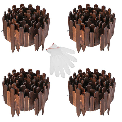 Soaoo 4 Pack Wood Garden Edging Border Outdoor Flexible Landscape Border Fence Decorative Lawn Edging with Gloves for Flower Bed Pathway Garden Yard (16 ft)