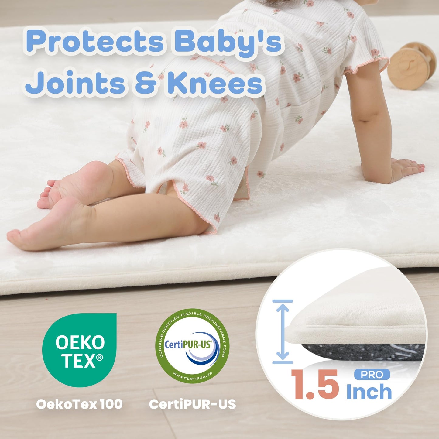 PAPAMAT 1.5" Thick Baby Play Mat for Floor, 59x79 Playpen Mat, Pro Soft Flannel Foam Mats Toddler Infant Kids Crawling for Nursery Rug Playroom Living Room Waterproof Easy Care Non-Slip (Cream)