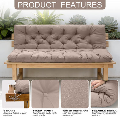 LCYY.TG Porch Swing Cushions, Outdoor Swing Replacement Cushions 3 Seater with Backrest, Waterproof Bench Cushion with Ties,for Patio,Porch, Garden,Backyard