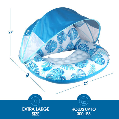 COOLCOOLDEE New Upgraded Pool Chair Float with Shade,XL Pool Floats for Adults Heavy Duty,Inflatable Pool Chair Lounge Float with Cup Holder & Backrest for Pool,Lake,Beach